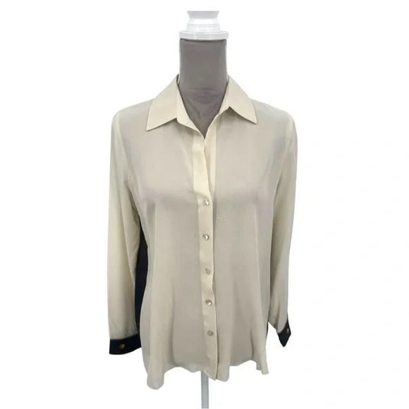 L’AGENCE Gio Blouse Ecru Keys Scarf Print 100% Silk Button Down Shirt Small - Picture 5 of 12